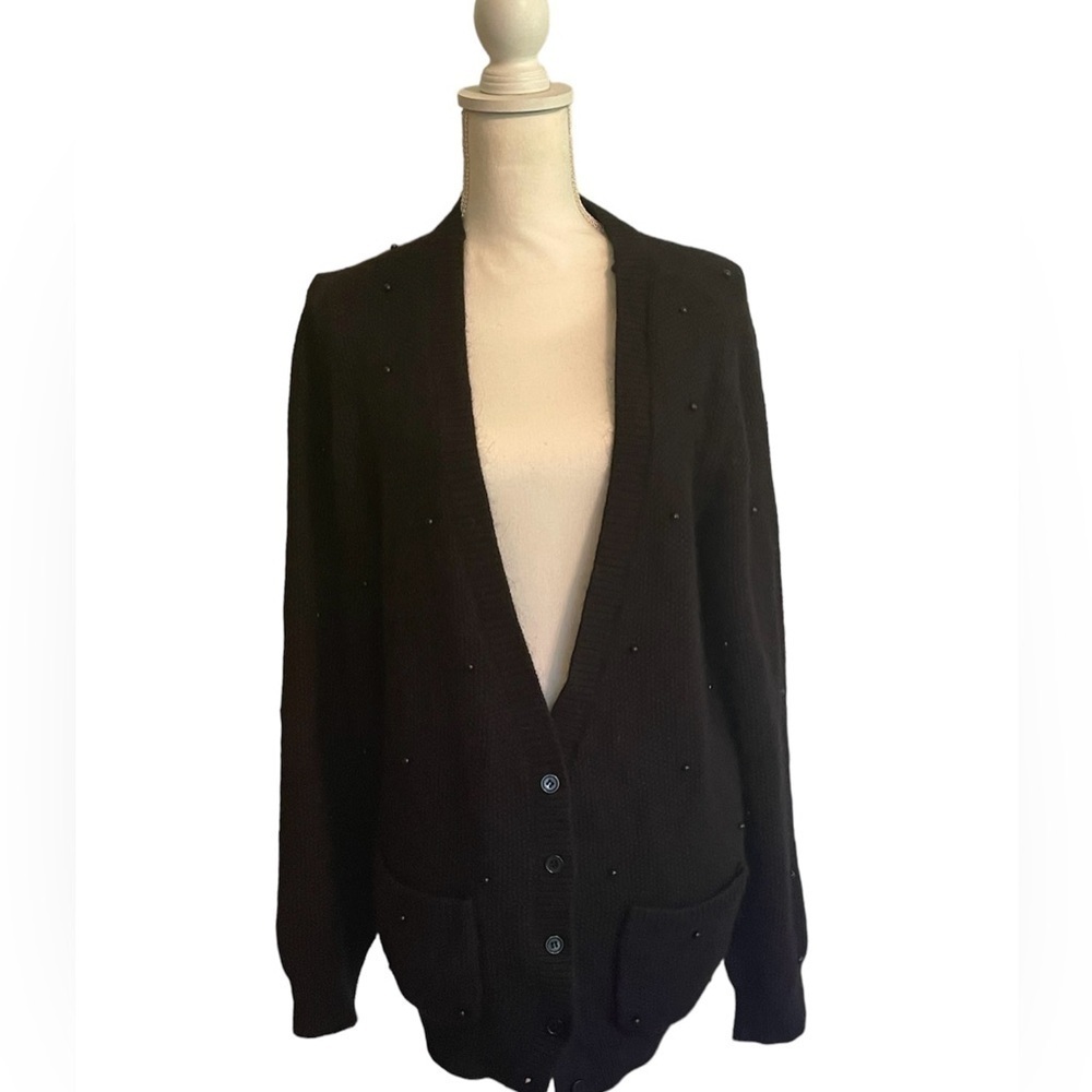 Joe’s Angora Wool Blend Beaded Black Cardigan Size Medium